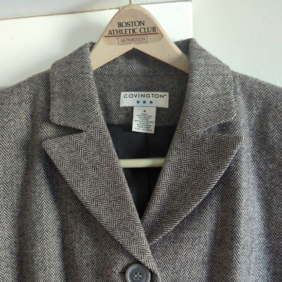 Covington Women's 8 Brown Tweed Wool Blend Blazer Jacket 3 Button classic - Picture 3 of 9